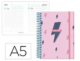 AGENDA ESCOLAR LIDERPAPEL 25-26 ESPIRAL PATTERNS RAYOS ROSA